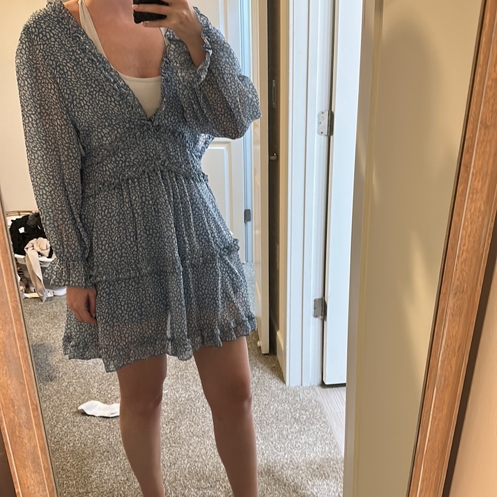 Blue leopard dress with open back